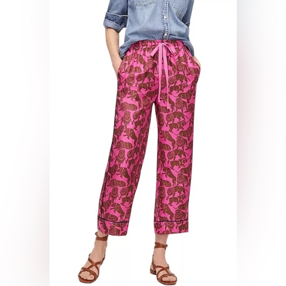 J. Crew Pants - J.Crew Collection 100% Silk Relaxed Pants in Sleepy Lions Pink Pajama SIZE 4